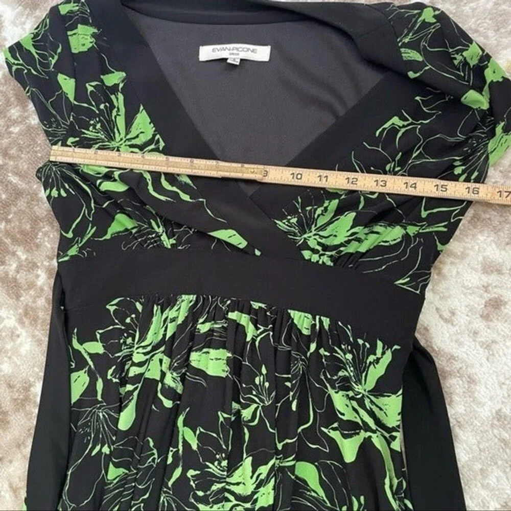 Evan Picone SZ 4 Black Green Floral Dress - Picture 6 of 8
